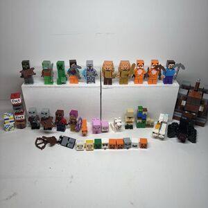 LEGO Minecraft Minifigure Lot - Ravager, Piglins, Creepers, Steve & Animals
